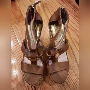 Michael Kors Brown Wedges - Gold Accents - Size 8M‎